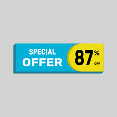 Special offer 87% sale banner. icon Vector illustration discount off on white background