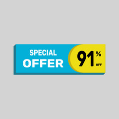 Special offer 91% sale banner. icon Vector illustration discount off on white background