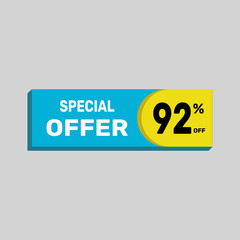 Special offer 92% sale banner. icon Vector illustration discount off on white background