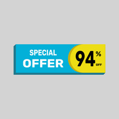 Special offer 94% sale banner. icon Vector illustration discount off on white background