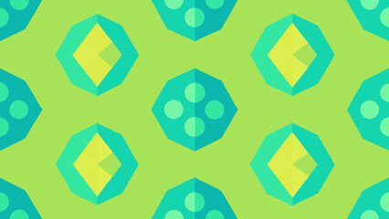 Geometric seamless pattern with flat design elements in green and teal colors background