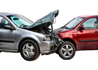 two cars accident violently facing each other isolated on  white background PNG ,AI GENERATED 