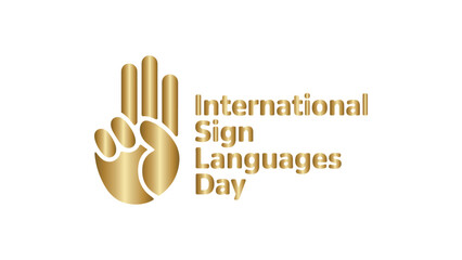 International Sign Languages Day Golden Hand Symbol with Fingers and Elegant Typography