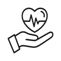 Line art of a hand holding a heart with an ekg wave representing healthcare and well being concept