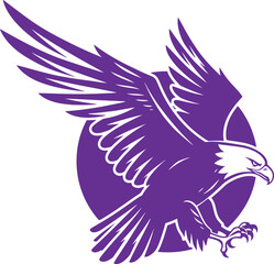 Soaring eagle emblem graphic in vibrant purple, a symbol of strength and freedom for your brand