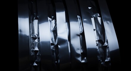 Crinkled Aluminum Foil Texture CloseUp Abstract Photography Dark Background Minimalist Still Life Image Stock Photo