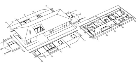 house traditional architecture plan 3d illustration	
