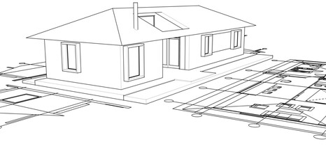 house traditional architecture plan 3d illustration	
