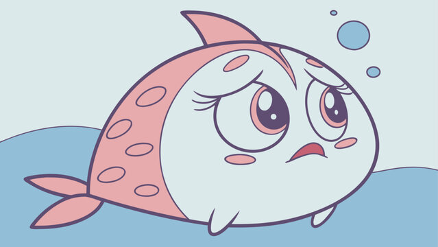 Sad pink fish cartoon character