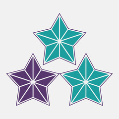 Obraz premium Three Geometric Stars In Teal And Purple With White Lines On Light Gray Background vector illustration