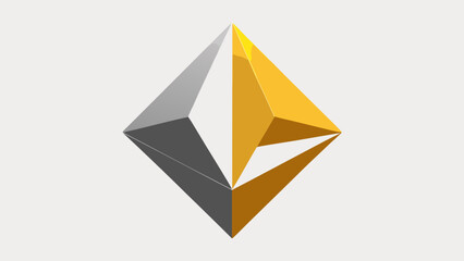 3D Geometric Diamond Shape With Gold And Silver Facets crystal