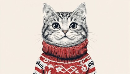 Retro Cool Ugly Christmas Sweater Bash: Invites & Posters Featuring Comical Cat And Handwritten Font In Halftone Design