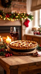 Festive Christmas pie scene in a cozy kitchen