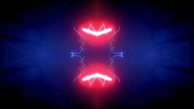 A symmetrical motion of neon lights dancing kaleidoscopically on music