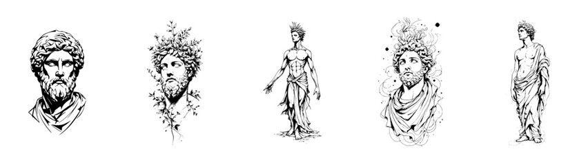 Obraz premium Minimalist Surrealist Greek Ancient Statue Vector Illustration Set