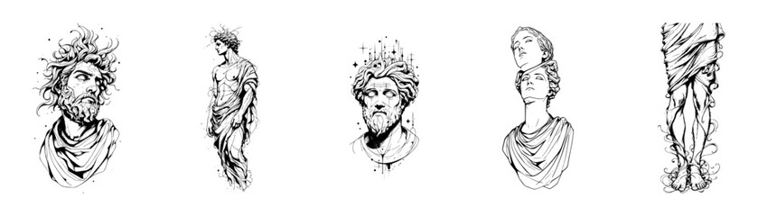 Fototapeta premium Minimalist Surrealist Greek Ancient Statue Vector Illustration Set
