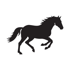 Obraz premium Silhouette of a Majestic Horse Galloping with Power and Grace in Monochrome Vector Illustration on White Background