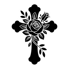 A striking black and white floral vector illustration of a spring bouquet with a beautiful leaf pattern.