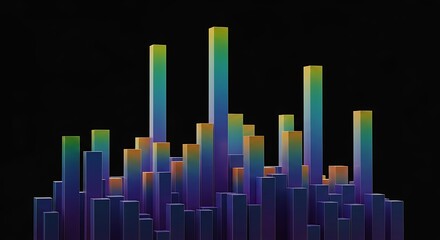 Colorful Abstract Bar Graph Data Visualization for Business Analytics and Financial Reporting on Black Background