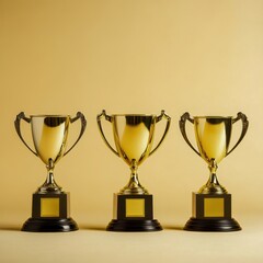 Sports festival trophies on gold to white gradient background