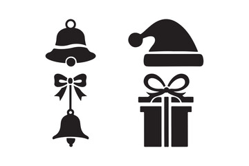 Christmas icons silhouette collection featuring bells hat gift and bow