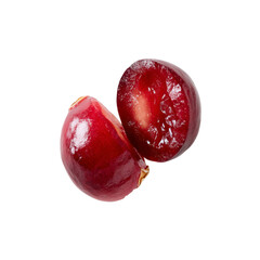 Obraz premium Halved Fresh Red Cherry, Juicy Fruit, Close-up Studio Shot