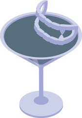 Vampire fangs floating in a martini glass filled with a spooky grey beverage, creating a chilling halloween cocktail