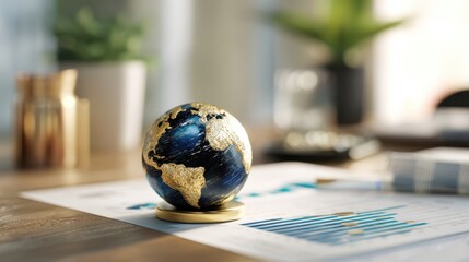 The globe representing international business and modern workspace decor.