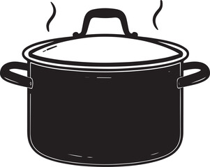 Cooking Pot Silhouette in Black | Kitchen Utensil Clipart Illustration Vector Format