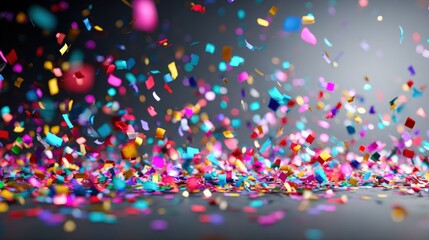 Celebratory Confetti Explosion: Vibrant Multi-Colored Paper Pieces Falling for Festivities, Celebrations, Parties, and Joyful Occasions