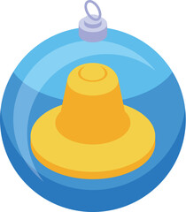 Blue christmas ball containing yellow summer hat celebrating christmas in summer