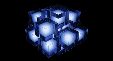 Glowing Blue Cube Structure Abstract Digital Art  Modern Technology Design Element for Website or Presentation Backgrounds