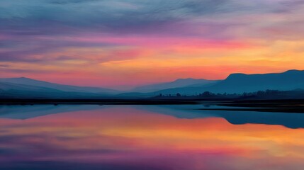 Fototapeta premium mountain lake sunset reflection art