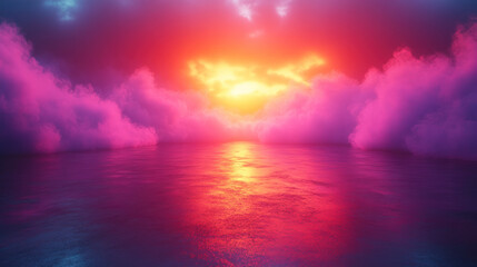 Vibrant sunset over a sea of clouds