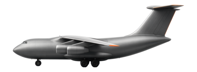 Heavy-duty cargo plane with high tail fin and robust landing gear
