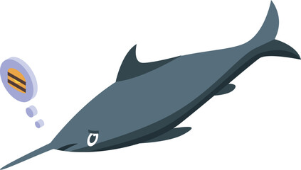 Isometric swordfish thinking about food, representing the importance of marine wildlife conservation and responsible fishing practices