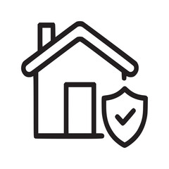 Illustration of a house with a chimney and a shield with a checkmark beside the door icon