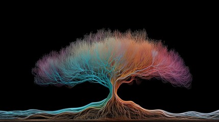 A 3d hologram of a tree made of data symbolizing an AI agent and AGI technology using agentic superintelligence in the future for autonomy and the growth of ASI during the singularity