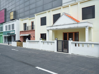 empty asphalt street with store