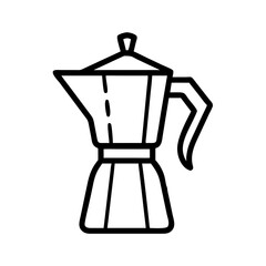 Minimalist Black and White Outline Moka Pot Coffee Maker Icon for Café and Kitchen Themes