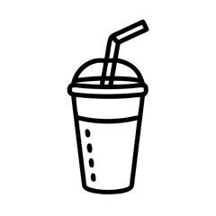 Black and White Outline Iced Coffee Glass Icon with Straw for Café and Beverage Design