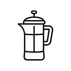 Minimalist Black and White Outline French Press Coffee Maker Icon for Café and Kitchen Design