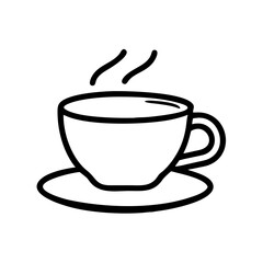 Black and White Outline Espresso Cup Icon on Saucer for Café and Beverage Design