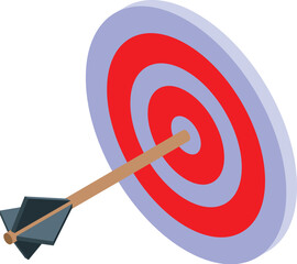 Arrow hitting the center of an archery target, symbolizing achieving a goal, success, and precision