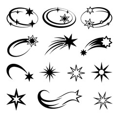 Black starbursts and shooting stars graphic elements comet streak © pixelVista