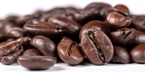 Obraz premium The rich aroma of freshly roasted coffee beans in close-up.