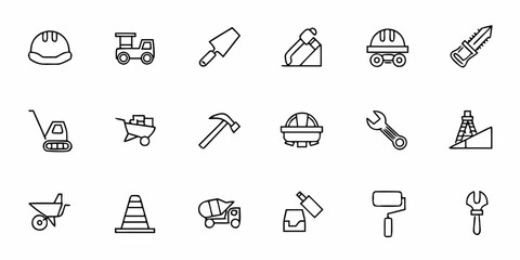Construction Equipment and Machinery Vector Bundle – Minimalist Line Art Cranes, Loaders, Excavators, and Roadwork Vehicles for Engineering and Branding
