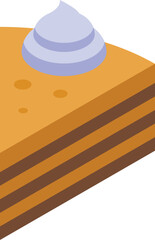 Isometric slice of layered cake with whipped cream, representing concepts of dessert, bakery, and sweet treats