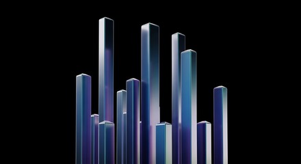 Abstract Blue Prism Structure Graphic Design for Business Growth and Data Visualization on Black Background