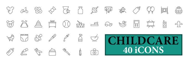 Childcare icon collection, with editable stroke. Childcare thin line icon set. Vector illustration.